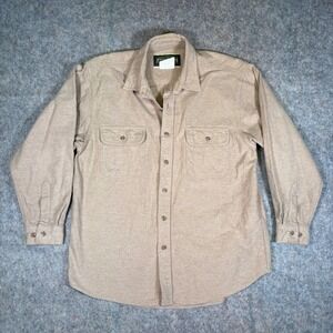 Field & Stream Mens Chamois Long Sleeve Button Up Flannel Shirt L Tan Brown VTG
